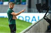 24 September 2022; Referee Glenn Nyberg checks the VAR monitor before the UEFA Nations League C Group 2 match between Northern Ireland and Kosovo at National Stadium at Windsor Park in Belfast. Photo by Ramsey Cardy/Sportsfile