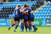 24 September 2022; Athlone Town players celebrate their sides second goal scored by Maddie Gibson during a 2022 EVOKE.ie FAI Women's Cup Semi-Finals match between Athlone Town and Wexford Youths at Athlone Town Stadium in Westmeath. Photo by Michael P Ryan/Sportsfile