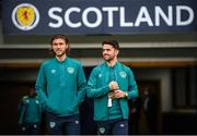 24 September 2022; Robbie Brady, right, and Jeff Hendrick of Republic of Ireland before UEFA Nations League B Group 1 match between Scotland and Republic of Ireland at Hampden Park in Glasgow, Scotland. Photo by Stephen McCarthy/Sportsfile
