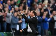 24 September 2022; Northern Ireland manager Ian Baraclough celebrates his side's second goal during the UEFA Nations League C Group 2 match between Northern Ireland and Kosovo at National Stadium at Windsor Park in Belfast. Photo by Ramsey Cardy/Sportsfile