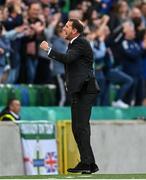 24 September 2022; Northern Ireland manager Ian Baraclough celebrates his side's second goal during the UEFA Nations League C Group 2 match between Northern Ireland and Kosovo at National Stadium at Windsor Park in Belfast. Photo by Ramsey Cardy/Sportsfile