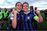 24 September 2022; Athlone Town players Maddie Gibson, left, and Laurie Ryan after their side's victory in a 2022 EVOKE.ie FAI Women's Cup Semi-Finals match between Athlone Town and Wexford Youths at Athlone Town Stadium in Westmeath. Photo by Michael P Ryan/Sportsfile