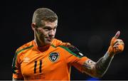 24 September 2022; James McClean of Republic of Ireland reacts toward the Scotland supporters after his side's first goal, scored by John Egan, during UEFA Nations League B Group 1 match between Scotland and Republic of Ireland at Hampden Park in Glasgow, Scotland. Photo by Eóin Noonan/Sportsfile