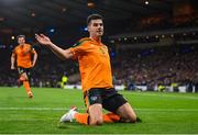 24 September 2022; John Egan of Republic of Ireland celebrates after scoring his side's first goal during UEFA Nations League B Group 1 match between Scotland and Republic of Ireland at Hampden Park in Glasgow, Scotland. Photo by Stephen McCarthy/Sportsfile