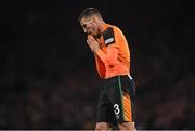 24 September 2022; Matt Doherty of Republic of Ireland reacts after a missed opportunity on goal during UEFA Nations League B Group 1 match between Scotland and Republic of Ireland at Hampden Park in Glasgow, Scotland. Photo by Stephen McCarthy/Sportsfile