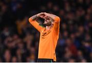 24 September 2022; Troy Parrott of Republic of Ireland reacts after a missed opportunity on goal during UEFA Nations League B Group 1 match between Scotland and Republic of Ireland at Hampden Park in Glasgow, Scotland. Photo by Stephen McCarthy/Sportsfile