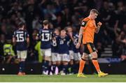 24 September 2022; James McClean of Republic of Ireland reacts after his side concede their second goal, a penalty scored by Ryan Christie of Scotland, during UEFA Nations League B Group 1 match between Scotland and Republic of Ireland at Hampden Park in Glasgow, Scotland. Photo by Stephen McCarthy/Sportsfile