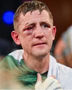 24 September 2022; Eric Donovan after defeating Khalil El Hadri in their EBU European Union super-featherweight bout at the Europa Hotel in Belfast. Photo by Ramsey Cardy/Sportsfile