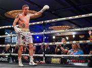 24 September 2022; Eric Donovan after his EBU European Union super-featherweight bout against Khalil El Hadri at the Europa Hotel in Belfast. Photo by Ramsey Cardy/Sportsfile