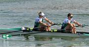 25 September 2022; Sanita Puspure, left, and Zoe Hyde of Ireland on their way to finishing third in the Women's Double Sculls Final A, in a time of 06:52.81, during day 8 of the World Rowing Championships 2022 at Racice in Czech Republic. Photo by Piaras Ó Mídheach/Sportsfile