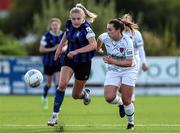 24 September 2022; Emily Corbet of Athlone Town in action against Orlaith Conlon of Wexford Youths during a 2022 EVOKE.ie FAI Women's Cup Semi-Finals match between Athlone Town and Wexford Youths at Athlone Town Stadium in Westmeath. Photo by Michael P Ryan/Sportsfile