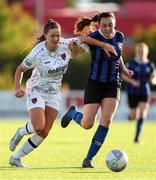 24 September 2022; Becky Watkins of Wexford Youths in action against Kayleigh Shine of Athlone Town during a 2022 EVOKE.ie FAI Women's Cup Semi-Finals match between Athlone Town and Wexford Youths at Athlone Town Stadium in Westmeath. Photo by Michael P Ryan/Sportsfile