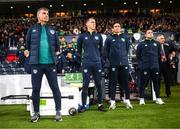 24 September 2022; Republic of Ireland manager Stephen Kenny with, from left, head of athletic performance Damien Doyle, coach Keith Andrews and coach Stephen Rice during UEFA Nations League B Group 1 match between Scotland and Republic of Ireland at Hampden Park in Glasgow, Scotland. Photo by Stephen McCarthy/Sportsfile