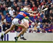 25 September 2022; Mark O'Keeffe of Blackrock in action against James O'Flynn of Erin's Own  during the Cork County Premier Senior Club Hurling Championship Semi-Final match between Erin's Own and Blackrock at Páirc Ui Chaoimh in Cork. Photo by Sam Barnes/Sportsfile