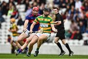 25 September 2022; Mark O'Keeffe of Blackrock in action against Sam Guilfoyle of Erin's Own during the Cork County Premier Senior Club Hurling Championship Semi-Final match between Erin's Own and Blackrock at Páirc Ui Chaoimh in Cork. Photo by Sam Barnes/Sportsfile