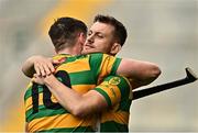 25 September 2022; Blackrock players Alan O'Callaghan, right, and Mark O'Keeffe celebrate after their side's victory in the Cork County Premier Senior Club Hurling Championship Semi-Final match between Erin's Own and Blackrock at Páirc Ui Chaoimh in Cork. Photo by Sam Barnes/Sportsfile