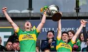 25 September 2022; Rhode captains Darren Garry, left, and Niall McNamee lift the trophy after their victory in the Offaly County Senior Football Championship Final match between Tullamore and Rhode at O'Connor Park in Tullamore, Offaly. Photo by Ben McShane/Sportsfile