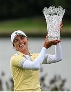 25 September 2022; Klara Spilkova of Czech Republic celebrates with the trophy after winning on the first play-off hole during round four of the KPMG Women's Irish Open Golf Championship at Dromoland Castle in Clare. Photo by Brendan Moran/Sportsfile