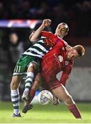 22 September 2022; Sean Kavanagh of Shamrock Rovers in action against Aodh Dervin of Shelbourne during the SSE Airtricity League Premier Division match between Shelbourne and Shamrock Rovers at Tolka Park in Dublin. Photo by Sam Barnes/Sportsfile