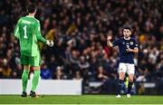 24 September 2022; Greg Taylor of Scotland with teammate Craig Gordon during UEFA Nations League B Group 1 match between Scotland and Republic of Ireland at Hampden Park in Glasgow, Scotland. Photo by Eóin Noonan/Sportsfile