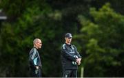 26 September 2022; Leinster senior coach Stuart Lancaster and head coach Leo Cullen during a Leinster Rugby squad training session at UCD in Dublin. Photo by Harry Murphy/Sportsfile