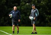 26 September 2022; Backs coach Andrew Goodman with kicking coach and lead performance analyst Emmet Farrell during a Leinster Rugby squad training session at UCD in Dublin. Photo by Harry Murphy/Sportsfile