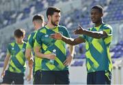 26 September 2022; Mipo Odubeko, right, and Finn Azaz during a Republic of Ireland U21 training session at Bloomfield Stadium in Tel Aviv, Israel. Photo by Seb Daly/Sportsfile