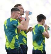 26 September 2022; Evan Ferguson, left, and Jake O'Brien during a Republic of Ireland U21 training session at Bloomfield Stadium in Tel Aviv, Israel. Photo by Seb Daly/Sportsfile