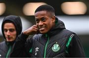 26 September 2022; Aidomo Emakhu of Shamrock Rovers before the SSE Airtricity League Premier Division match between Shamrock Rovers and UCD at Tallaght Stadium in Dublin. Photo by Ben McShane/Sportsfile