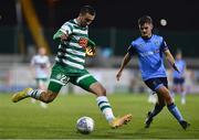 26 September 2022; Neil Farrugia of Shamrock Rovers in action against Donal Higgins of UCD during the SSE Airtricity League Premier Division match between Shamrock Rovers and UCD at Tallaght Stadium in Dublin. Photo by Ben McShane/Sportsfile