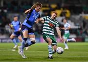 26 September 2022; Rory Gaffney of Shamrock Rovers in action against Sam Todd of UCD during the SSE Airtricity League Premier Division match between Shamrock Rovers and UCD at Tallaght Stadium in Dublin. Photo by Ben McShane/Sportsfile