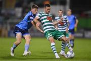 26 September 2022; Aaron Greene of Shamrock Rovers in action against Michael Gallagher of UCD during the SSE Airtricity League Premier Division match between Shamrock Rovers and UCD at Tallaght Stadium in Dublin. Photo by Ben McShane/Sportsfile
