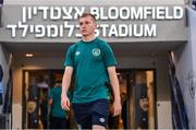 27 September 2022; Ross Tierney of Republic of Ireland arrives into the stadium before the UEFA European U21 Championship play-off second leg match between Israel and Republic of Ireland at Bloomfield Stadium in Tel Aviv, Israel. Photo by Seb Daly/Sportsfile
