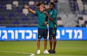 27 September 2022; Tyreik Wright, left, and Joshua Kayode of Republic of Ireland before the UEFA European U21 Championship play-off second leg match between Israel and Republic of Ireland at Bloomfield Stadium in Tel Aviv, Israel. Photo by Seb Daly/Sportsfile