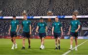 27 September 2022; Republic of Ireland players, from left, Will Smallbone, Evan Ferguson, Dawson Devoy, Ross Tierney and Andy Lyons walk the pitch before the UEFA European U21 Championship play-off second leg match between Israel and Republic of Ireland at Bloomfield Stadium in Tel Aviv, Israel. Photo by Seb Daly/Sportsfile