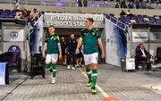 27 September 2022; Republic of Ireland captain Conor Coventry, right, and Ross Tierney before the UEFA European U21 Championship play-off second leg match between Israel and Republic of Ireland at Bloomfield Stadium in Tel Aviv, Israel. Photo by Seb Daly/Sportsfile