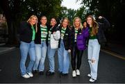 27 September 2022; Republic of Ireland supporters, from left, Sarah Iowney, Grainne Coffey, Kate Cunningham, Aine Cassidy and Kellie Ann Dempsey, from Dublin, before the UEFA Nations League B Group 1 match between Republic of Ireland and Armenia at Aviva Stadium in Dublin. Photo by Ben McShane/Sportsfile