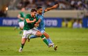 27 September 2022; Aaron Connolly of Republic of Ireland in action against Gil Cohen of Israel during the UEFA European U21 Championship play-off second leg match between Israel and Republic of Ireland at Bloomfield Stadium in Tel Aviv, Israel. Photo by Seb Daly/Sportsfile