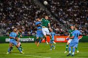 27 September 2022; Joe Redmond of Republic of Ireland in action against Ziv Morgan of Israel during the UEFA European U21 Championship play-off second leg match between Israel and Republic of Ireland at Bloomfield Stadium in Tel Aviv, Israel. Photo by Seb Daly/Sportsfile