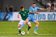 27 September 2022; Aaron Connolly of Republic of Ireland in action against Doron Leidner of Israel during the UEFA European U21 Championship play-off second leg match between Israel and Republic of Ireland at Bloomfield Stadium in Tel Aviv, Israel. Photo by Seb Daly/Sportsfile