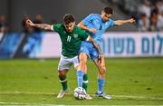 27 September 2022; Aaron Connolly of Republic of Ireland in action against Doron Leidner of Israel during the UEFA European U21 Championship play-off second leg match between Israel and Republic of Ireland at Bloomfield Stadium in Tel Aviv, Israel. Photo by Seb Daly/Sportsfile