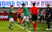 27 September 2022; Joe Hodge of Republic of Ireland is replaced by substitute Finn Azaz during the UEFA European U21 Championship play-off second leg match between Israel and Republic of Ireland at Bloomfield Stadium in Tel Aviv, Israel. Photo by Seb Daly/Sportsfile