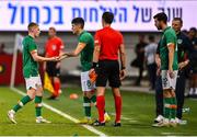 27 September 2022; Ross Tierney of Republic of Ireland is replaced by substitute Dawson Devoy during the UEFA European U21 Championship play-off second leg match between Israel and Republic of Ireland at Bloomfield Stadium in Tel Aviv, Israel. Photo by Seb Daly/Sportsfile