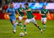 27 September 2022; Finn Azaz of Republic of Ireland in action against Roi Herman of Israel during the UEFA European U21 Championship play-off second leg match between Israel and Republic of Ireland at Bloomfield Stadium in Tel Aviv, Israel. Photo by Seb Daly/Sportsfile