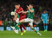 27 September 2022; Lucas Zelarayán of Armenia in action against Dara O'Shea of Republic of Ireland during the UEFA Nations League B Group 1 match between Republic of Ireland and Armenia at Aviva Stadium in Dublin. Photo by Ben McShane/Sportsfile