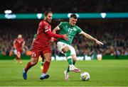 27 September 2022; Jason Knight of Republic of Ireland and Hrayr Mkoyan of Armenia during the UEFA Nations League B Group 1 match between Republic of Ireland and Armenia at Aviva Stadium in Dublin. Photo by Ben McShane/Sportsfile