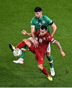 27 September 2022; Lucas Zelarayán of Armenia in action against John Egan of Republic of Ireland during the UEFA Nations League B Group 1 match between Republic of Ireland and Armenia at Aviva Stadium in Dublin. Photo by Sam Barnes/Sportsfile