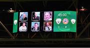 27 September 2022; A tribute to recently passed away members of the FAI's football family at half time of the UEFA Nations League B Group 1 match between Republic of Ireland and Armenia at Aviva Stadium in Dublin. Photo by Ben McShane/Sportsfile