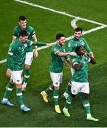 27 September 2022; Michael Obafemi of Republic of Ireland celebrates with teammates after scoring their side's second goal during the UEFA Nations League B Group 1 match between Republic of Ireland and Armenia at Aviva Stadium in Dublin. Photo by Sam Barnes/Sportsfile
