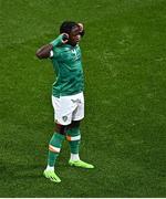 27 September 2022; Michael Obafemi of Republic of Ireland celebrates after scoring his side's second goal during the UEFA Nations League B Group 1 match between Republic of Ireland and Armenia at Aviva Stadium in Dublin. Photo by Sam Barnes/Sportsfile